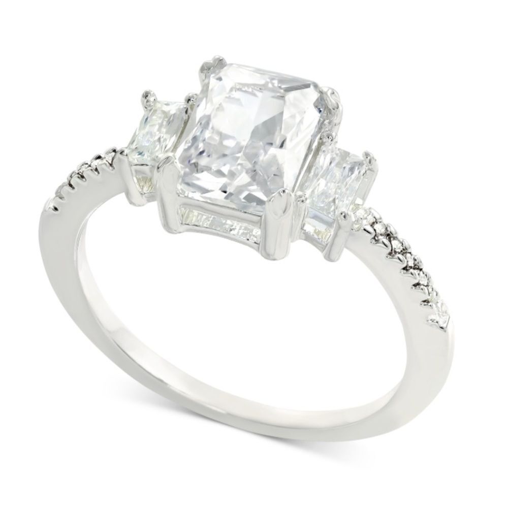 NWT Charter Club Silver-Tone Crystal Triple-Stone Ring Size 5/Silver tone